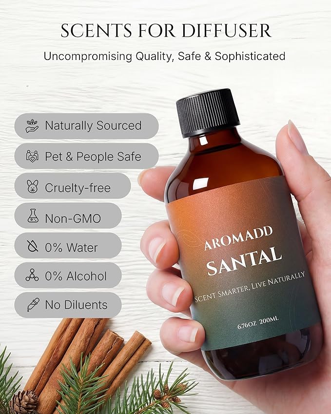 Aromadd Santal Diffuser Oil Inspired by Luxury Hotel Scent, Essential Oils for Waterless Diffuser, Warm Sandalwood & Amber Aroma, Long-Lasting & Natural Home Fragrance - 6.76 fl oz (200 mL) - Bloomnest
