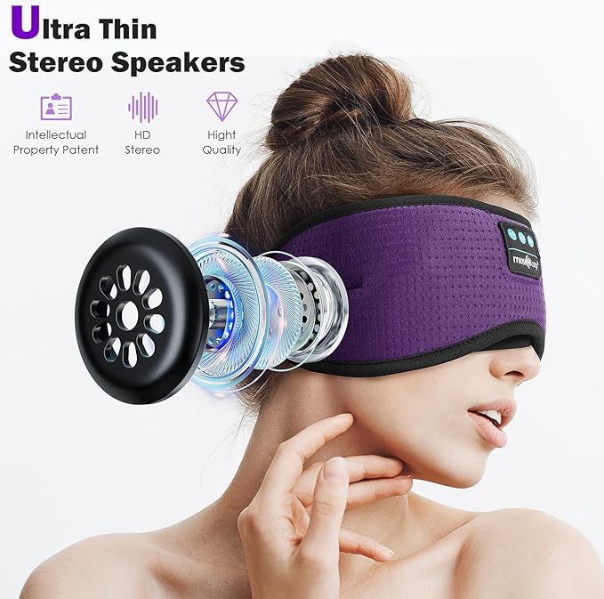 MUSICOZY White Noise Bluetooth Sleep Mask with 8 Soothing Sounds & 3D Wireless Sleep Headphones, Bluetooth Sleeping Headphones for Yoga Travel Office Relaxation, Tech Gadgets Gifts, Lavender Purple - Bloomnest