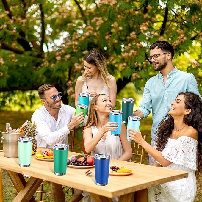 Sieral 36 Packs Stainless Steel Tumbler Bulk with Lid Vacuum Double Wall Insulated Travel Coffee Mug Powder Coated Tumbler Cup for Graduation Wedding Christmas Birthday Party(Cool Color, 20 oz) - Bloomnest