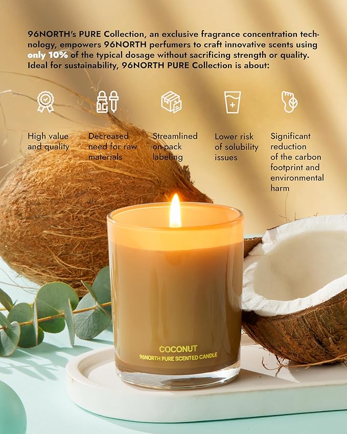 96NORTH | Pure Coconut Candle | 100% Natural Soy Wax | One Wick Jar Candle | Natural Fragrance Technology | Non Toxic | Up to 35 Hours Burning Time | Aromatherapy Gift for Men and Women - Bloomnest
