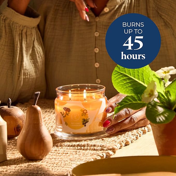 PartyLite Raw Honey & Elderberry Scented, Notes of Alpine Elderflower, Soft Jasmine & Golden Amber, 13.2oz 3-Wick Jar Candle, 45 Hour Burn Time, Luxurious Fragrance, Ideal for Gifting - Bloomnest