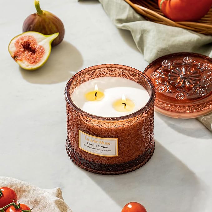 LA JOLIE MUSE Tomato & Vine Candle - Tomato Leaf, Rose, Moss | 12 oz Large 2-Wick Soy Wax Candle | 60 Hours Clean Burn | Fresh Garden Scented Candle | Gift-Ready for Hosts & Gatherings - Bloomnest