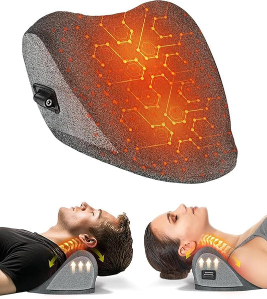 Heated Neck Stretcher for Pain Relief - Neck and Shoulder Relaxer Graphene Heated Cervical Traction Device Neck Pillow Corrector Chiropractic for TMJ Pain Relief and Cervical Spine Alignment Grey - Bloomnest