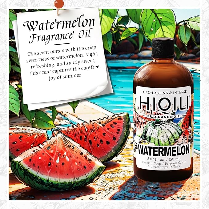 HIQILI Watermelon Fragrance Oil for Candle & Soap Making, DIY Fruity Perfume, Bath Bombs, Long-Lasting Diffuser Oil, Skin Care - 5.07 Fl Oz - Bloomnest