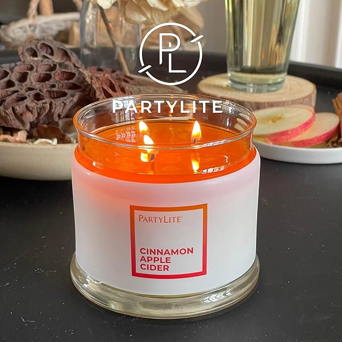 PartyLite 3-Wick Jar Candle, Highly Fragranced Clean Burning Glass Candle, 25-45 Hours Burn Time (Cinnamon Apple Cider) - Bloomnest