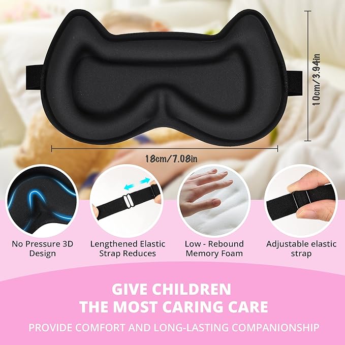 3D Kids Sleep Eye Mask: 3D Contoured Cup Sleeping Masks, Blindfold Sleep Eye Cover with Adjustable Strap, Memory Foam Lightweight Night Eyeshade for Boys Girls Teens (Rose Red) - Bloomnest