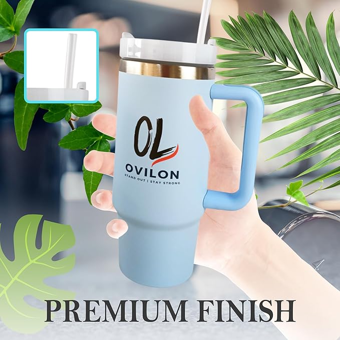Ovilon Premium Travel Tumbler with Handle – Insulated Hot & Cold Drink Cup, Easy Grip, Leak-Proof Lid, Stainless Steel Mug (Coral Pink, 30oz) - Bloomnest