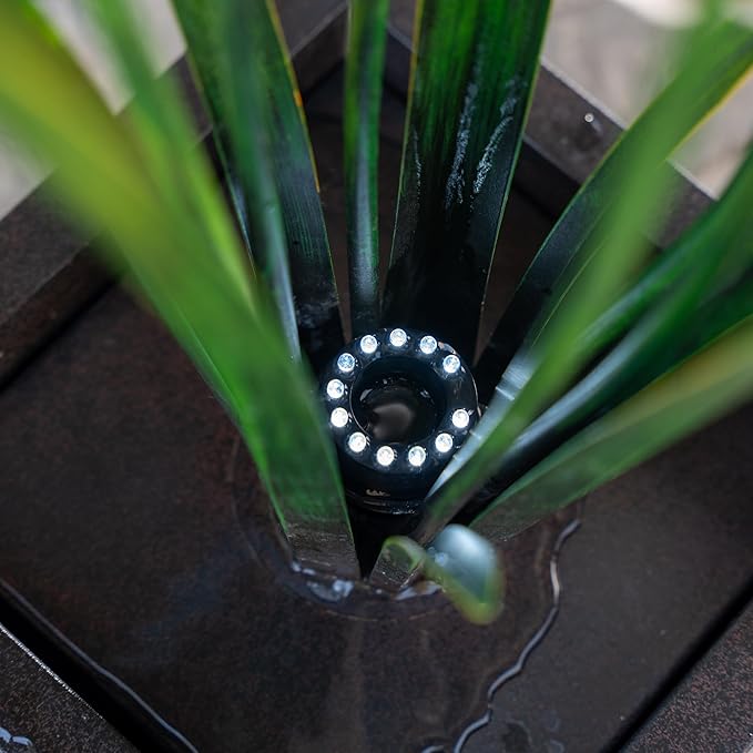 XBrand Freestanding Sculptural Metal Multi-Tiered Flower Water Fountain, w/LED Lights, Multicolored, 39" Tall