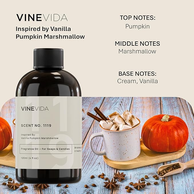 VINEVIDA [4 Fl Oz] Scent NO. 1119 Fragrance Oil for Cold Air Diffusers, Aromatic Notes of Marshmallow Cream Pumpkin, Essential Oils for Diffuser Oil Refill & Air Freshener Room Spray - Bloomnest