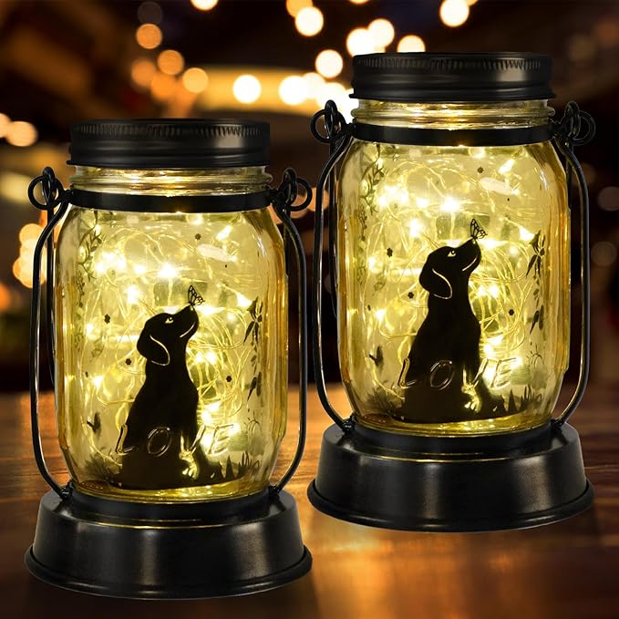 kyoryuger Dog Solar Lanterns 3in1 Dog Light Garden Decor Gifts for Women Mom Grandma Unique Teen Girl Gifts for Dog Lovers Decorative Pet Memory Lanterns for Yard Lawn Patio 2 Pack - Bloomnest