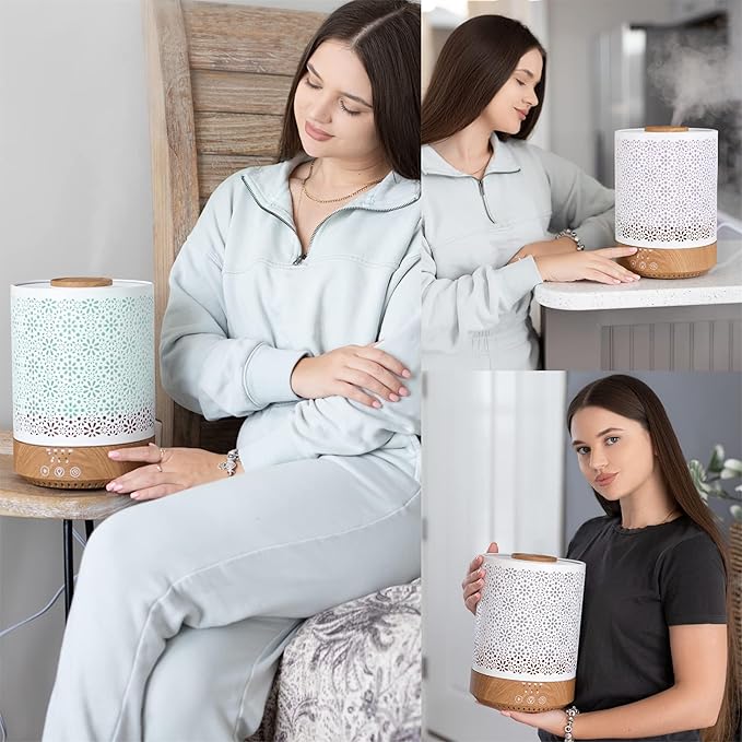BlueHills 2500 ML Humidifier with Essential Oil Diffuser Combo Aroma Home Décor Design for Large Bed Bath Kids Baby Living Rooms Big Capacity LED Lights Scent Ultrasonic Cool Mist Wood Grain F006 - Bloomnest