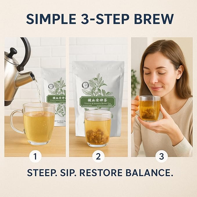 Herb Guru Vitality & Serenity Herbal Tea, natural Herbal Blend with Jujube, Goji Berry & Angelica Root, Restorative Infusion & Wellness Beverage, Includes 5 natural Tea Bags for Balanced Energy