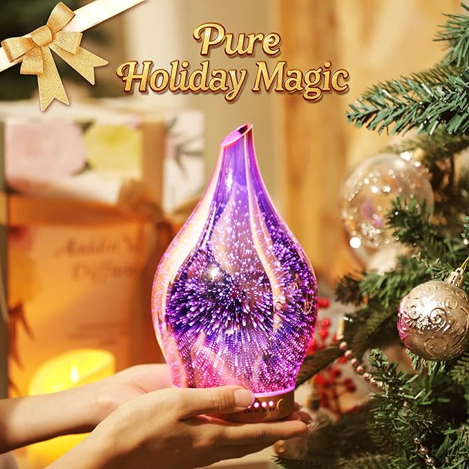 Porseme Essential Oil Diffuser 3D Firework Glass Aromatherapy Ultrasonic Humidifier Rose Gold, Auto Shut-Off, Timer Setting, BPA Free, Aroma Decoration for Home, Office, Gym, Spa, Premium Gift 150ml - Bloomnest