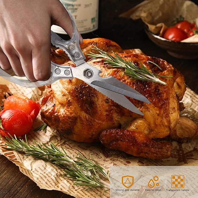 AWinjoy Heavy Duty Sharp Kitchen Scissors, Dishwasher Safe, Cooking Shears for Meat, Chicken, Fish, Poultry, Herb, Bread (Blade Gold) - Bloomnest