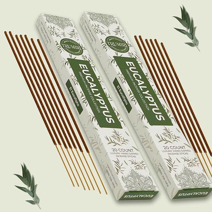 Eucalyptus Incense Sticks - Total 40 Insence-Sticks - Dual Pack of 20 Insense - Inciensos - Inscents - Natural Non Toxic Ingredients - Incents - Incence - Inscense - Insents TRUMIRI