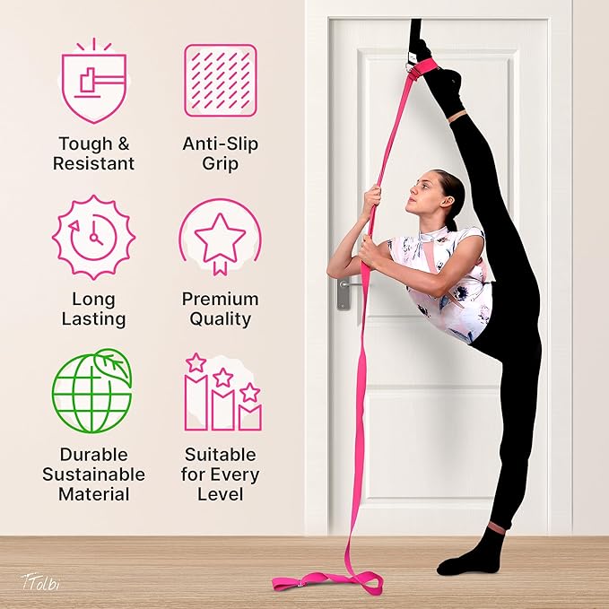 Stretching Strap with Door Anchor & Resistance Band – Improve Leg Stretch Flexibility for Splits, Ballet, Dance, Cheer, Yoga & Gymnastics - Home Leg Stretcher Trainer Equipment Stuff for All Levels - Bloomnest