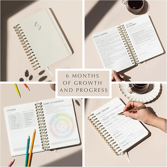 FINDING BALANCE Mental Health Journal – 6-Month Daily Journal with Prompts for Mindfulness, Self-Care & Healing – Anxiety & Depression Relief – Beige Spiral - Bloomnest