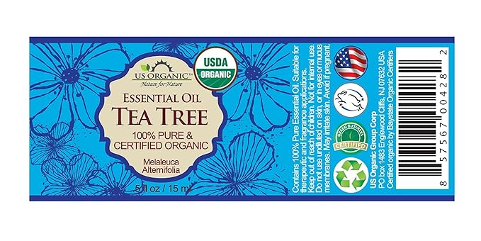 US Organic 100% Pure Tea Tree Essential Oil, Steam Distilled, USDA Certified Organic, for Hair, Skin, Scalp, Foot, Toenails, and More. Sourced from South Africa, Undiluted, Non-GMO (15 ml) - Bloomnest
