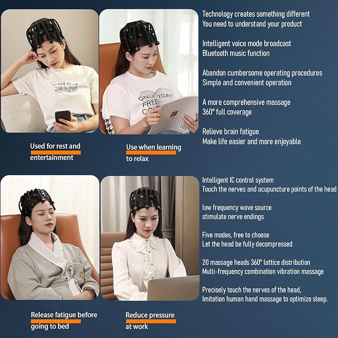 Electric Scalp Massager - Octopus Head Massager Stress Relax, 20 Claw Multi-Configuration Array Vibrating Nodes, 5 Modes, Bluetooth Music, Hair Scalp Relaxation, Fatigue Relief JIEJUNJIE