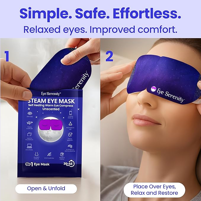Steam Eye Mask, Self Heating Warm Compress for Dry Eyes I Heated Fast Relief for Stye, Puffy Sensitive Eyes - Moist Heat, Valentine's Day Gifts for Her and Him, Sleep, Travel & Relaxation Gifts
