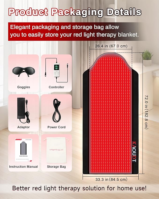 72"x33.3" Medical-Grade TPU Red Light Therapy Mat for Full Body Pain Relief, FSA&HSA Eligible Infrared Light Therapy Blanket for Home Use (Black) KAOUDT-BestRedLightTherapyDevices