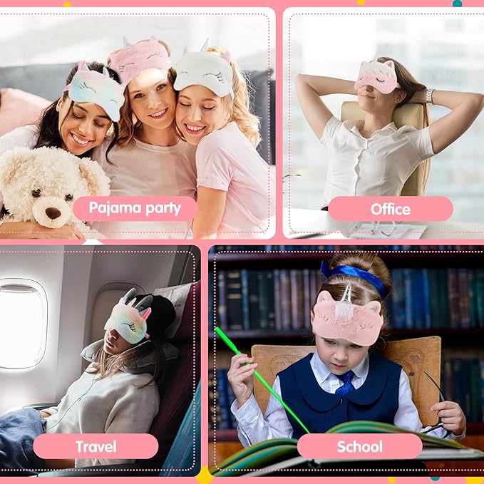 Haysandy 12 Pieces Soft Plush Sleeping Eye Mask Kids Blindfold Shade Cute Sleeping Eye Cover for Women Girls Travel Nap Lunch Break Overnight Party(Unicorn) - Bloomnest
