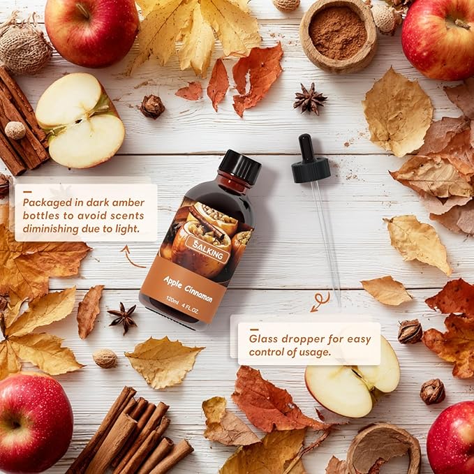 SALKING Apple Cinnamon Fragrance Oil, 120ml (4 Fl Oz) Premium Essential Oils for Diffuser, Candle Scents for Candle Making, Soap Making Supplies, Autumn Diffuser Oil, Halloween Thanksgiving Gift - Bloomnest