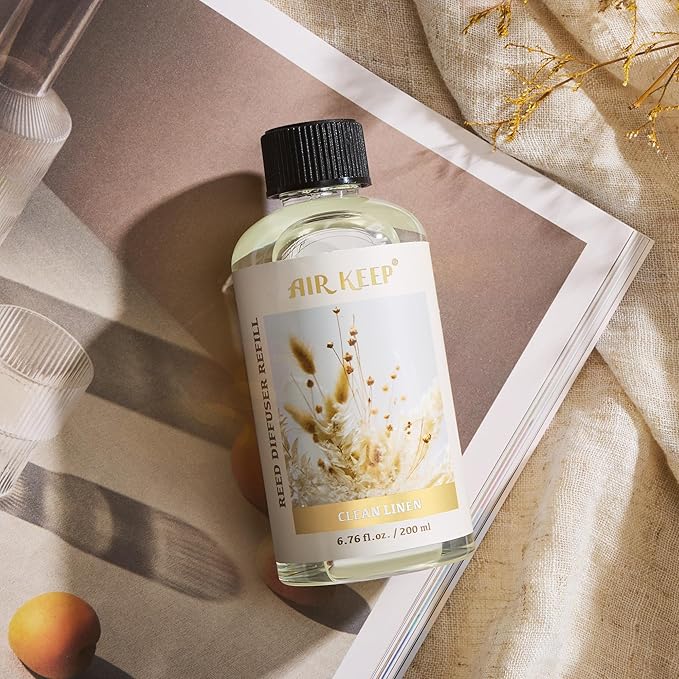 Airkeep Reed Diffuser Oil Refill with Diffuser Sticks, 6.76 Fl Oz(200ml) Clean Linen Scented Oils, Aroma Therapy, Home Fragrance & Air Freshener, Office Décor, Decoration - Bloomnest