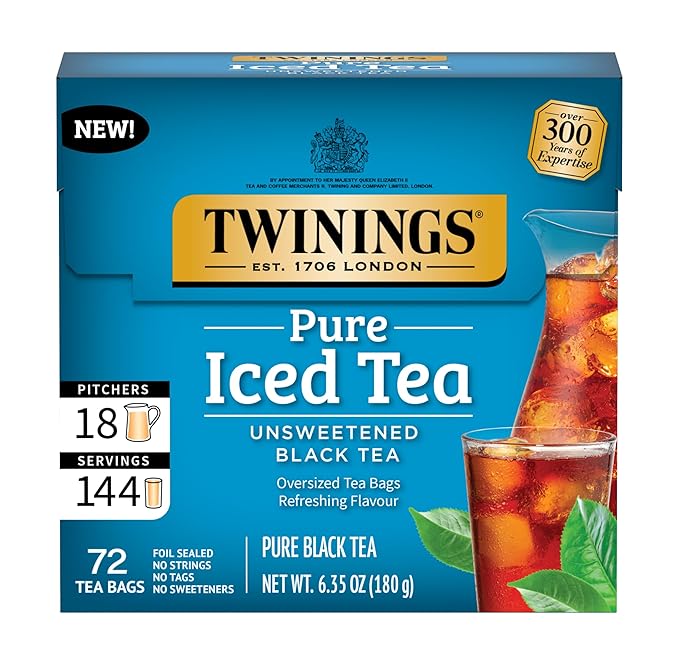 Twinings Black Iced Tea, 72 Oversized Tea Bags, Makes 18 Pitchers or 144 Servings, Unsweetened, Caffeinated, 72 Count (Pack of 1) - Bloomnest