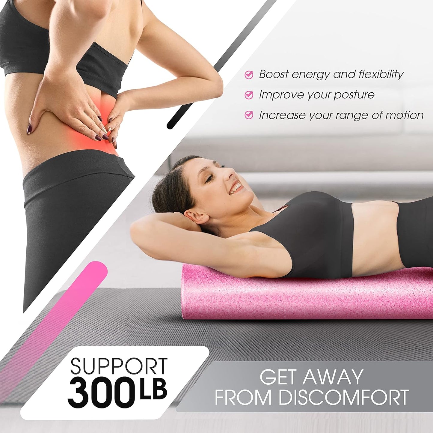 Yes4All High-Density EPP Round Back Roller Foam, Exercise Foam Roller for Yoga, Pilates & Stretching - 12, 18, 24, 36 inch