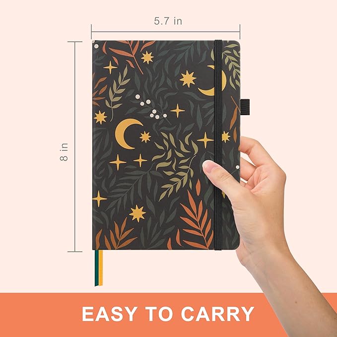 &And Per Se Dotted Journal Notebook, A5 Hardcover Bullet Dotted Journal, 160 Pages 100 gsm Thick Paper, 3 Sheets of Stickers Included - 5.7'' x 8'' (Lunar Leaf)