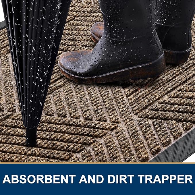 Smiry Front Door Mat Outside Entrance, Heavy Duty Sturdy Natural Rubber Doormat, Trap Dirt and Moisture, Easy Clean Low Profile Mats for Indoor Outdoor Entry, Irregular Triangle (59x35, Brown) - Bloomnest