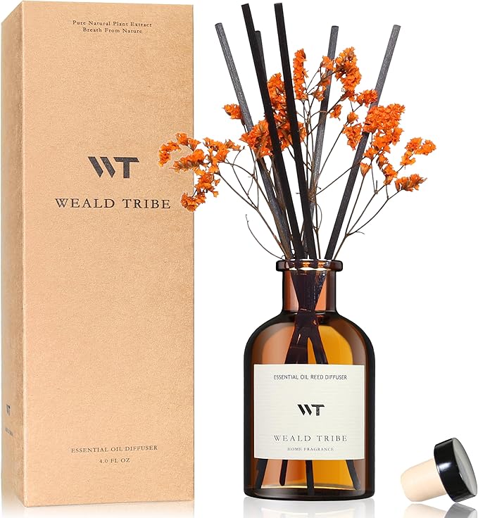 WEALD TRIBE Flower Reed Diffuser Set Neroli Scent for Bathroom Accessories Shelf Decor & Air Fresheners, Sticks Defusers with 4.0 fl oz Essential Oils & Leaves, House Bedroom Office Decor & Gifts - Bloomnest