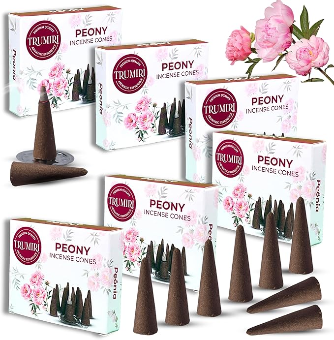 Peony Scented Incense - 60 Cones, Pack of 6 (10 Cones Each) TRUMIRI
