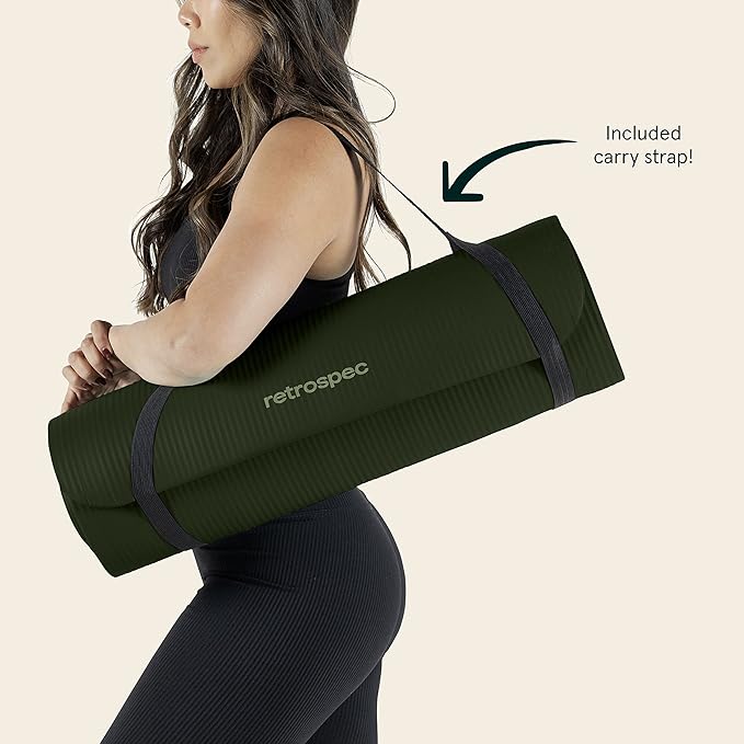 Retrospec Solana Yoga Mat 1" Thick With Nylon Strap For Men & Women - Non Slip Exercise Mat For Home Yoga, Pilates, Stretching, Floor & Fitness Workouts - Bloomnest