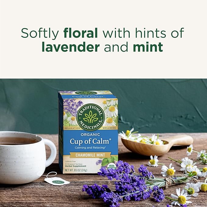 Traditional Medicinals Tea, Organic Cup of Calm, Calming & Relaxing with Chamomile Mint, 16 Tea Bags - Bloomnest