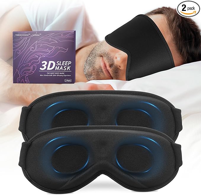 3D Sleep Mask for Men&Women, 2 Pack Contour Eye Masks for Sleep, Side Sleeping Mask for Men&Women, Blackout Eye Mask for Sleeping Eye Mask, Airplane Travel Essentials, Meditation Black Cooling Silk - Bloomnest