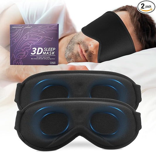 3D Sleep Mask for Men&Women, 2 Pack Contour Eye Masks for Sleep, Side Sleeping Mask for Men&Women, Blackout Eye Mask for Sleeping Eye Mask, Airplane Travel Essentials, Meditation Black Cooling Silk - Bloomnest