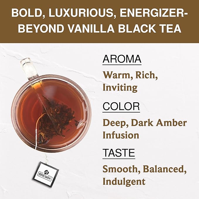 BREWIX, Vanilla Caramel Dessert Tea (25 Pyramid Black Tea Bags) | Naturally Flavored, Caffeinated & Sugar-Free | A Cozy & Indulgent Brew for Anytime Cravings - Bloomnest
