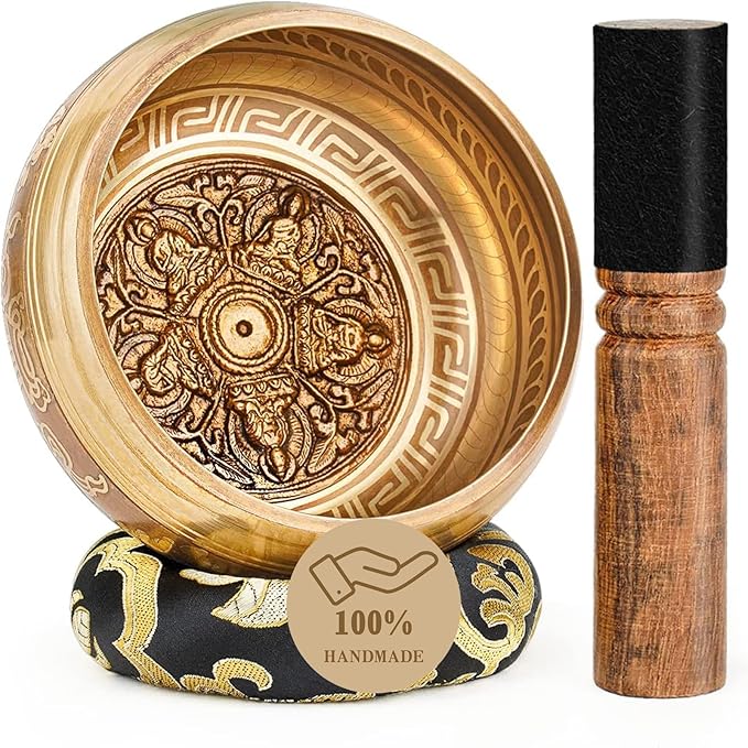 Tibetan Singing Bowls, Authentic Meditation Sound Bowls Handcrafted in Nepal for Yoga, Chakra Healing, Mindfulness, Self Care Spiritual Gifts for Women
