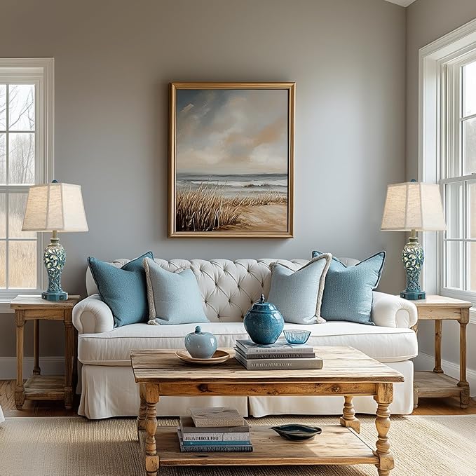 25'' Farmhouse Table Lamps Set of 2 for Living Room Bedroom, 2 USB Ports Coastal Vintage Table Lamp with Nightlight, Blue Green Hollow Out Resin Lamp for End Table (Bulbs Included) - Bloomnest