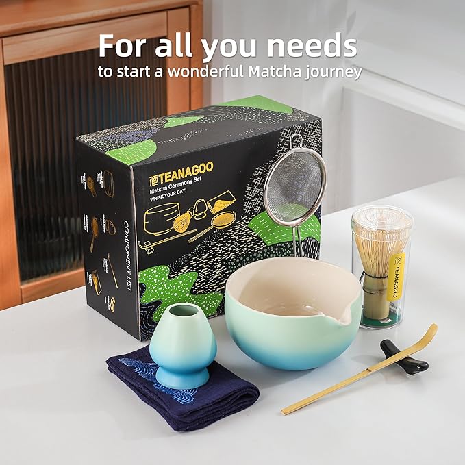 TEANAGOO Matcha Whisk Set Blue,Ceremony Matcha Set,Matcha Kit Grident Blue,Matcha Tea Set for Making Breakfast/Latte,Matcha Whisk Set and Bowl with All Accessories,Gift for Matcha Lover - Bloomnest