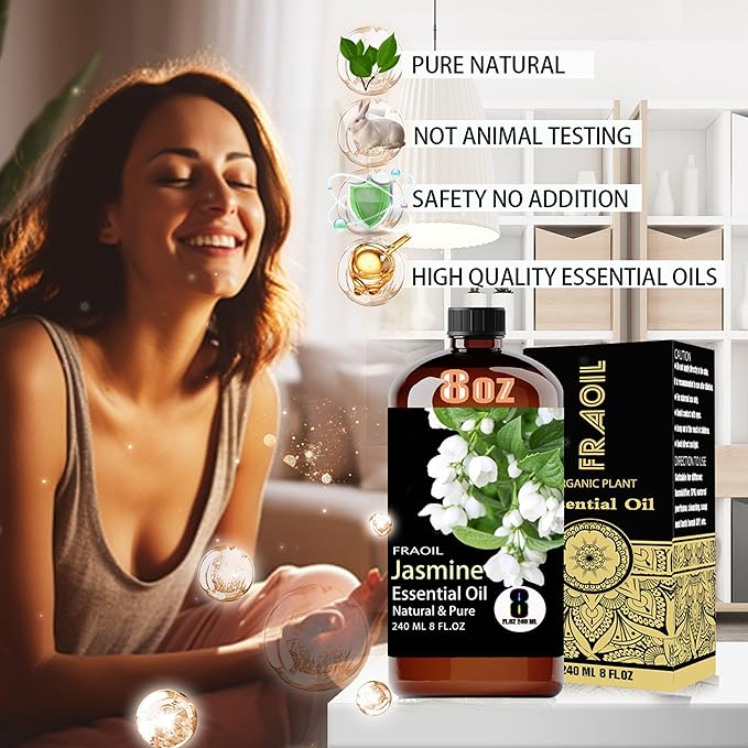 Jasmine Essential Oil, Jasmine Oil 8 Fl Oz 240ML for Diffuser Humidifier Yoga Cleaning DIY Candle Soap Making Perfume Gift for Women Essential Oils - Bloomnest