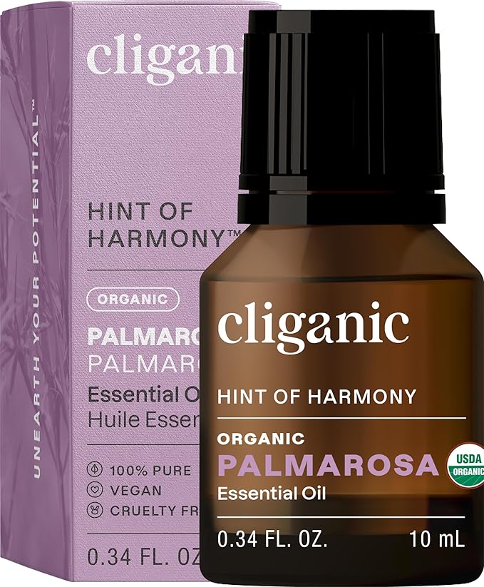 Cliganic Organic Palmarosa Essential Oil, 100% Pure Natural Undiluted (10ml), for Aromatherapy | Non-GMO Verified (Packaging May Vary) Cliganic