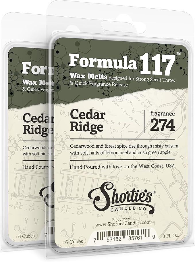 Shortie's Candle Company Cedar Ridge Wax Melts Multi Pack - 2 Highly Scented 3 Oz. Bars (6 Oz. Total) - Made with Natural Oils - Incense & Earth Air Freshener Cubes Collection ShortiesCandleCompany