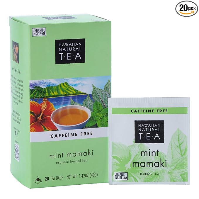 Hawaiian Natural Tea Organic Mamaki Mint Tea Blend - Caffeine Free, Herbal, Antioxidant-Rich For Calming, Wellness, Bedtime, Anxiety & Stress - Gift for Special Ocassions, 20 Bags - Bloomnest