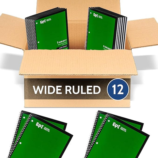 EPI Spiral Notebook | Wide - 70 Sheets, Durable Spiral Binding | 10.5 x 8 in | Classroom Supplies | School, Office, Note Taking, Journaling - 12 Pack - Bloomnest