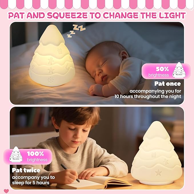 Night Light for Kids, Rechargeable Dimmable Silicone LED Nightlight with 7 Colors, Baby Nursery Night Lamp, Touch Squishy Lamp, Cute Gifts for Girls, Boys, Toddler Room Decor, Christmas Tree - Bloomnest