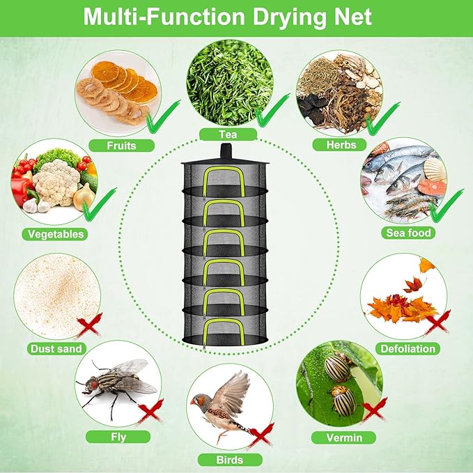 6 Layer Herb Drying Rack, Herb Drying Rack Hanging Mesh, Foldable Plant Drying Net With U-Shaped Zipper, Garden Shears, Hooks, For Drying Herbs Plants, Flowers, Fruits, Food, Clothes(6 Layers-23.62'') - Bloomnest