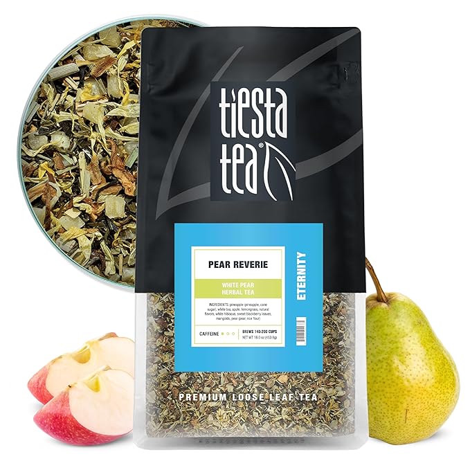 Tiesta Tea - Pear Reverie Tea, Loose Leaf, White Pear Herbal Tea, Premium Low Caffeine Tea Blend, Make Hot or Iced & Up to 200 Cups, 16 oz Resealable Bulk Pouch - Bloomnest